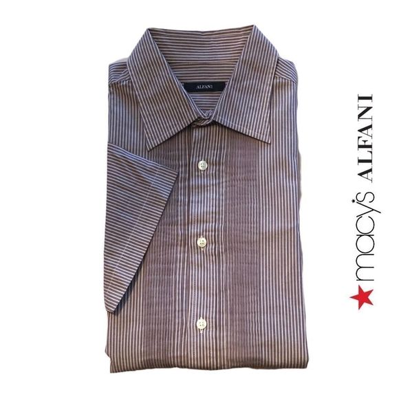 Alfani‎ Short Sleeve Shirt with Pin-tuck Pleat - Size M - Picture 1 of 6